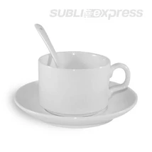 Szublimációs teacsésze aljjal és kanallal fehér A+ osztály