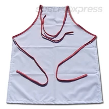 Szublimációs prémium konyhai kötény fehér pöttyös piros varrással