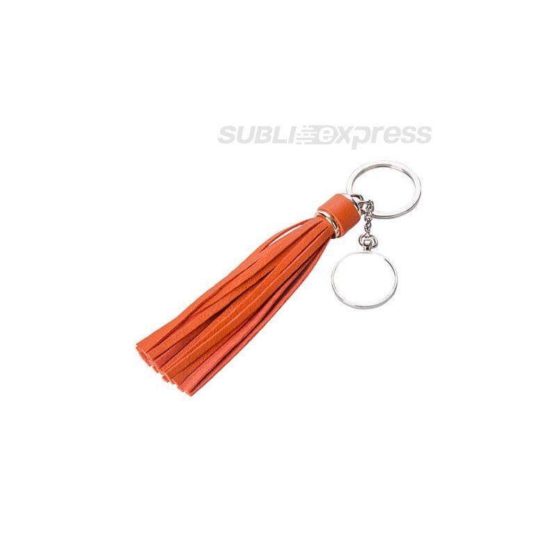 Szublimációs fém kulcstartó kör alakú narancssárga hosszú rojttal