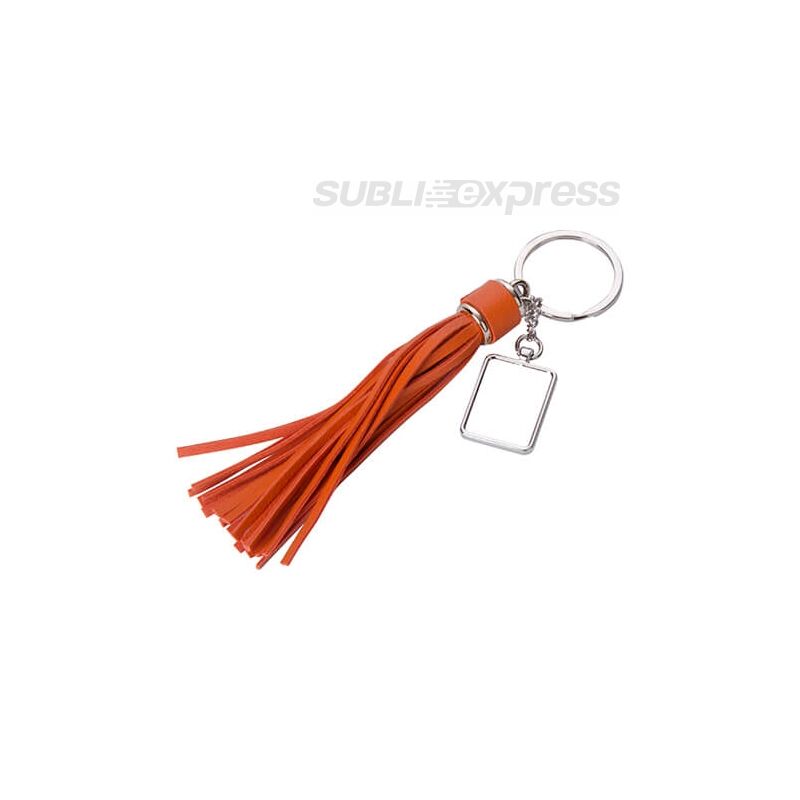 Szublimációs fém kulcstartó négyszögletes narancssárga hosszú rojttal