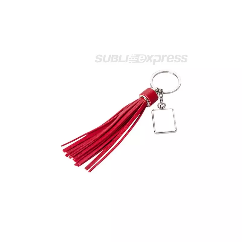 Szublimációs fém kulcstartó négyszögletes piros hosszú rojttal