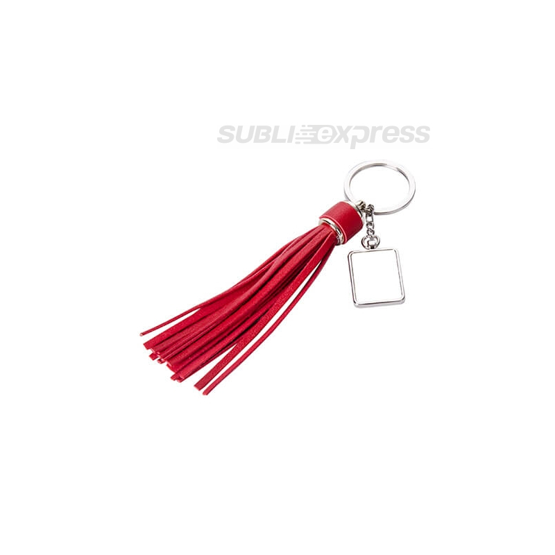 Szublimációs fém kulcstartó négyszögletes piros hosszú rojttal