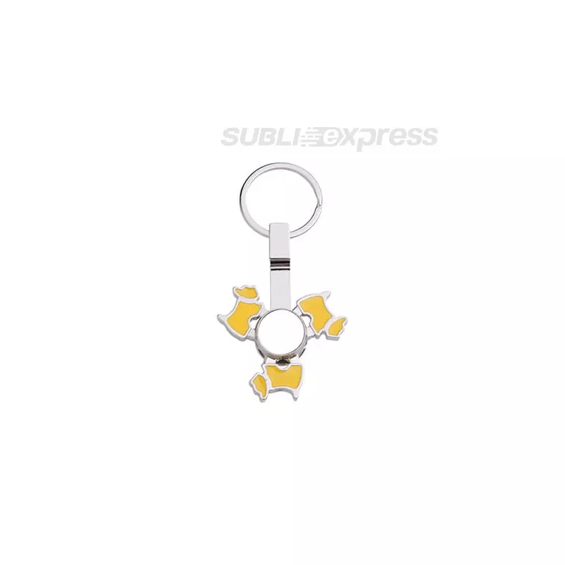Szublimációs fém kulcstartó kutya alakú, sárga fidget spinnerrel